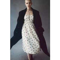 H&M Elastycznie marszczona sukienka z domieszką lnu - 1220908001 Kremowy/Kwiaty