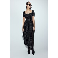 H&M Sukienka midi z bufiastym rękawem - 1213111006 Czarny