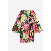 H&M Satynowa sukienka kopertowa - 1147534013 Zielony/Kwiaty