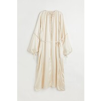 H&M Tunikowa sukienka z satyny - Okrągły dekolt - Długi rękaw - 1093256004 Kremowy