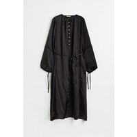H&M Tunikowa sukienka z satyny - Okrągły dekolt - Długi rękaw - 1093256004 Czarny