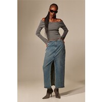 H&M Dżinsowa spódnica z rozcięciem - Normalna talia - Midi - -ONA 1182016001 Niebieski denim/Sprany