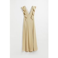 H&M Długa sukienka z falbanami - Dekolt w serek - Bez rękawów - 1058454004 Jasny zielonobeżowy