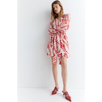 H&M Sukienka z wiązanym paskiem - Dekolt w serek - Długi rękaw - 1229402003 Kremowy/Czerwony wzór