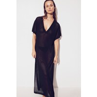 H&M Siateczkowa sukienka plażowa - Dekolt w serek - Krótki rekaw - 1225791001 Czarny