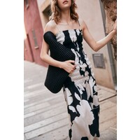 H&M Długa sukienka z marszczeniem - Kwadratowy dekolt - Bez rękawów - 1234955003 Czarny/Kwiaty