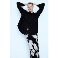 H&M Spódnica z krepowanej wiskozy - Wysoka talia - Midi - 1224407010 Czarny/Białe kwiaty