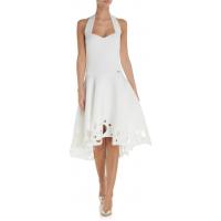 Eva Minge Asymetryczna sukienka midi z ażurowym dołem biała