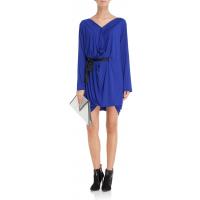 NEW-GEOMETRY BY PLICH Drapowana sukienka mini z długim rękawem kobaltowa