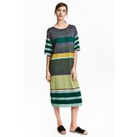 H&M Sukienka z cienkiej dzianiny 0370153004 Zielony/Paski