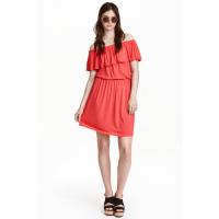 H&M Sukienka z odkrytymi ramionami 0415991003 Koralowoczerwony