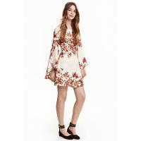 H&M Sukienka z szerokimi rękawami 0406991001 Naturalna biel/Czerwone kwiaty