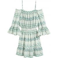 H&M Sukienka z odkrytymi ramionami 0406270004 Naturalna biel/Zielony