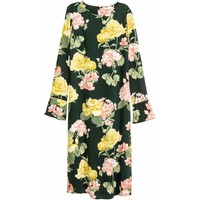 H&M Sukienka z krepy 0401689003 Ciemnozielony/Kwiaty