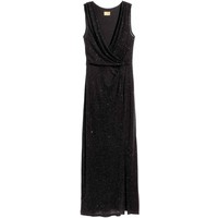 H&M Długa suknia z brokatem 0437433002 Czarny