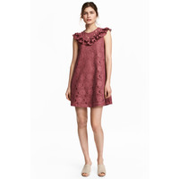 H&M Koronkowa sukienka z falbanami 0476619001 Ciemny ceglastoczerwony