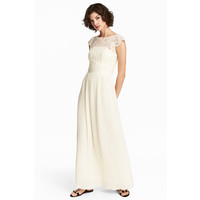 H&M Długa sukienka z koronką 0483652001 Naturalna biel