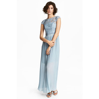 H&M Długa sukienka z koronką 0483652001 Jasnoniebieski