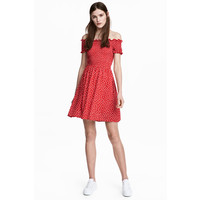 H&M Sukienka z marszczeniem 0481148010 Czerwony/Kropki