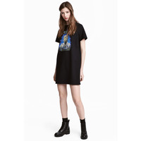 H&M Sukienka T-shirt z motywem 0502160003 Czarny/Iron Maiden