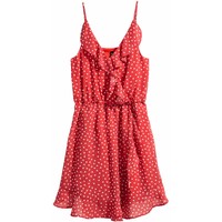 H&M Kopertowa sukienka z falbanami 0494023005 Czerwony/Kropki