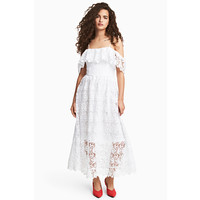 H&M Sukienka z odkrytymi ramionami 0484134005 Biały