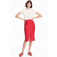 H&M Ołówkowa spódnica z koronki 0486214003 Czerwony