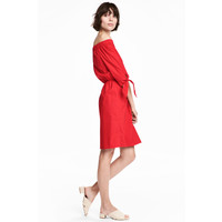 H&M Sukienka z odkrytymi ramionami 0486169004 Czerwony