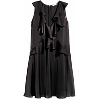 H&M Satynowa sukienka z falbanami 0540774001 Czarny