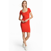H&M Sukienka z dżerseju w prążki 0478672002 Czerwony