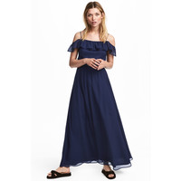 H&M Długa sukienka z szyfonu 0514677001 Ciemnoniebieski
