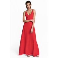 H&M Długa sukienka z szyfonu 0490220004 Czerwony