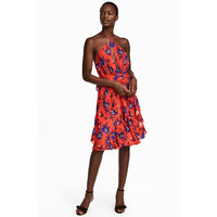 H&M Sukienka z mocowaniem na szyi 0573094001 Czerwony/Kwiaty