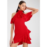 Missguided HIGH NECK COLD SHOULDER FRILL DETAIL MINI DRESS Sukienka koktajlowa red M0Q21C0Q6