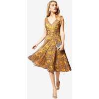 HotSquash FLORAL Sukienka koktajlowa mustard brown HOW21C015