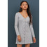 H&M Dżersejowa sukienka w serek 0783280002 Jasnoszary melanż