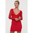 H&M Sukienka z dekoltem w serek 0765510003 Czerwony/Siateczka
