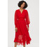 H&M Długa sukienka z marszczeniem 0833931001 Czerwony