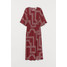 H&M Sukienka z marszczeniem 0764514001 Ciemnoczerwony/Biały wzór