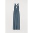 H&M Długa sukienka plisowana 0718086002 Ciemnoturkusowy