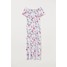 H&M Długa sukienka z falbaną 0731960003 Biały/Kwiaty