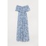 H&M Długa sukienka z falbaną 0731960003 Biały/Niebieskie kwiaty