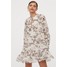 H&M Szeroka szyfonowa sukienka 0825195001 Kremowy/Wzór