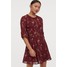 H&M Szyfonowa sukienka z koronką 0790315002 Ciemnoczerwony/Kwiaty