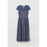 H&M Koronkowa sukienka do łydki 0732429007 Ciemny gołębi błękit