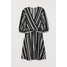 H&M Dżersejowa sukienka w serek 0744705004 Czarny/Białe paski