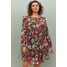 H&M H&M+ Szyfonowa sukienka 0858350001 Ciemnozielony/Różowe kwiaty