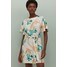 H&M Sukienka z wiązanym paskiem 0868762002 Naturalna biel/Kwiaty