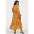 H&M H&M+ Długa sukienka z krepy 0855801001 Ciemnożółty/Storczyki