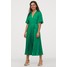 H&M Plisowana sukienka z satyny 0836391002 Zielony